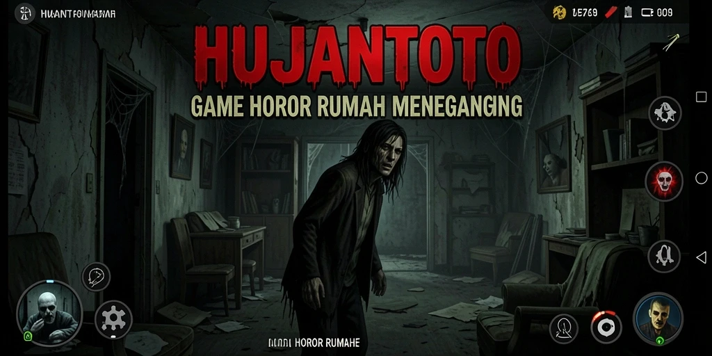 Antarmuka menyeramkan dari game Horor Rumah HUJANTOTO yang mencekam.
