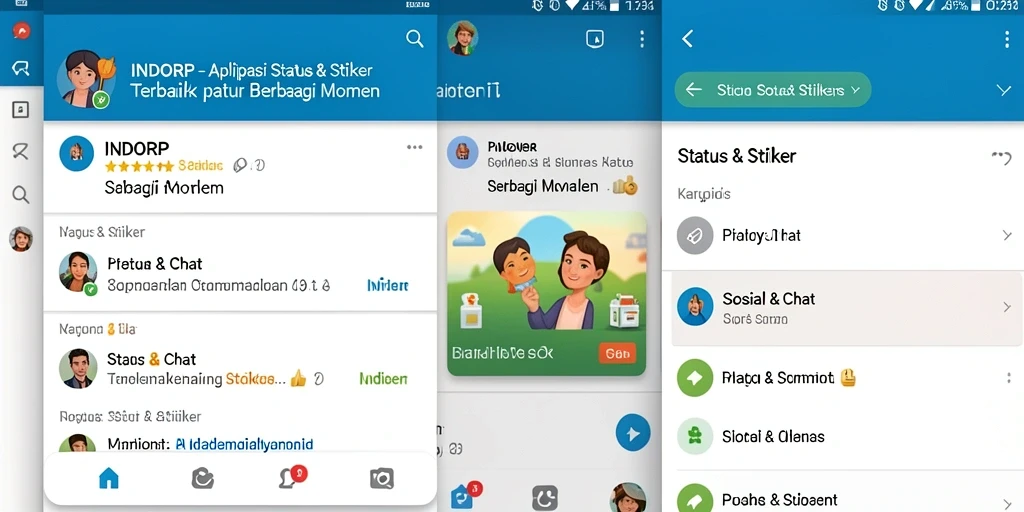Tampilan antarmuka aplikasi INDORP dengan berbagai stiker.