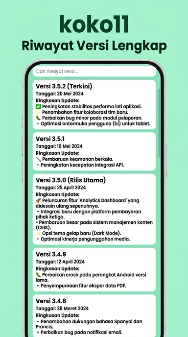 Tampilan riwayat versi koko11